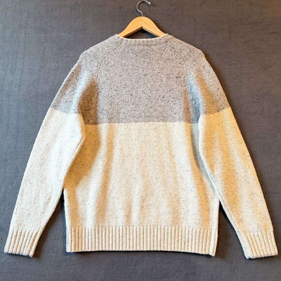 Peter Millar Wool Blend Color Block Crewneck Sweater Gray Cream Men’s Size Large - Picture 3 of 14